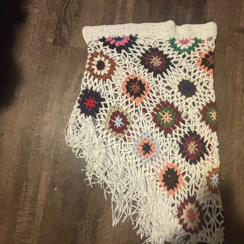 Boho Asymmetrical Crochet Skirt with Fringe